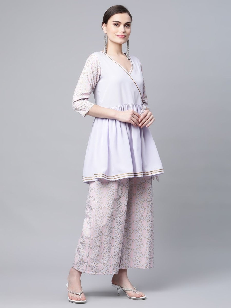 Ahalyaa Women Lavender Crepe Printed Kurta Palazzo Set | Swadesiicart
