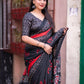 Black Silk Blend Ethnic Motifs Saree with Unstitched Blouse - A2M
