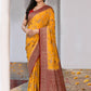 Joban Fashion Yellow Crepe Chiffon Pure Handloom Banarasi Silk Saree | Swadesiicart