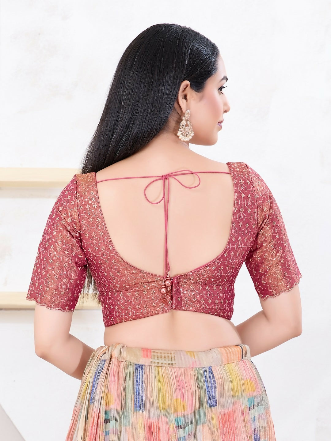 Joban Fashion Magenta Tissue Elbow Sleeveless Back Open Blouse - Swadesiicart