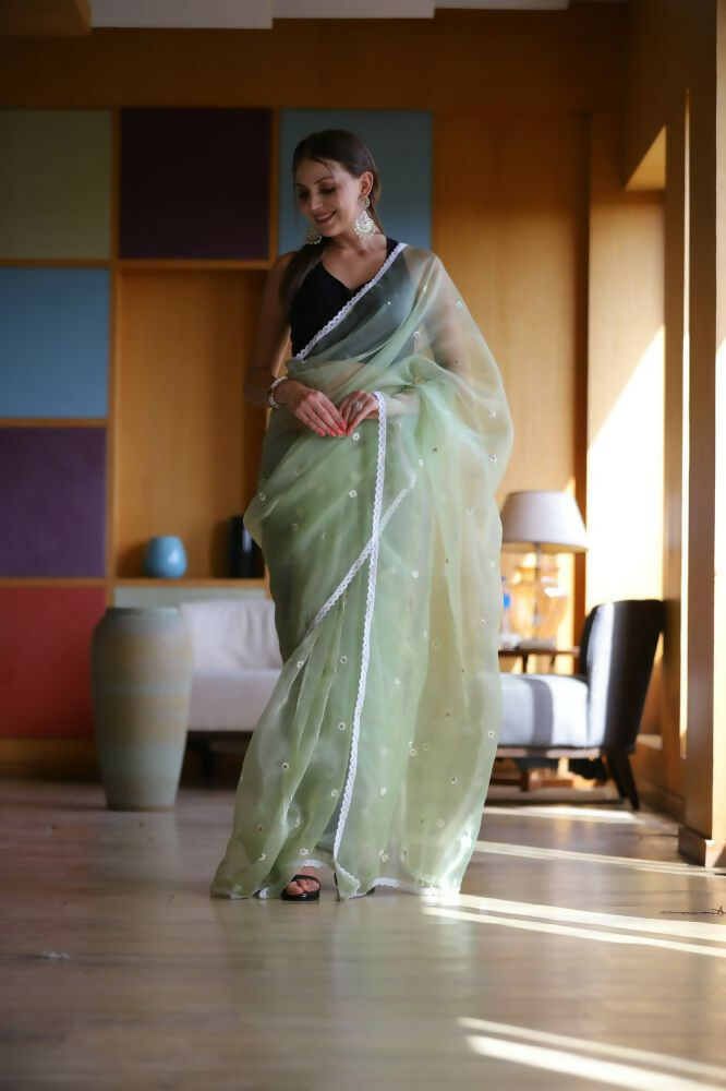 Vamsee Manbhari Green Organza Saree - Swadesiicart