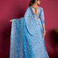 Vamsee Blue & White Georgette Designer Saree - Swadesiicart