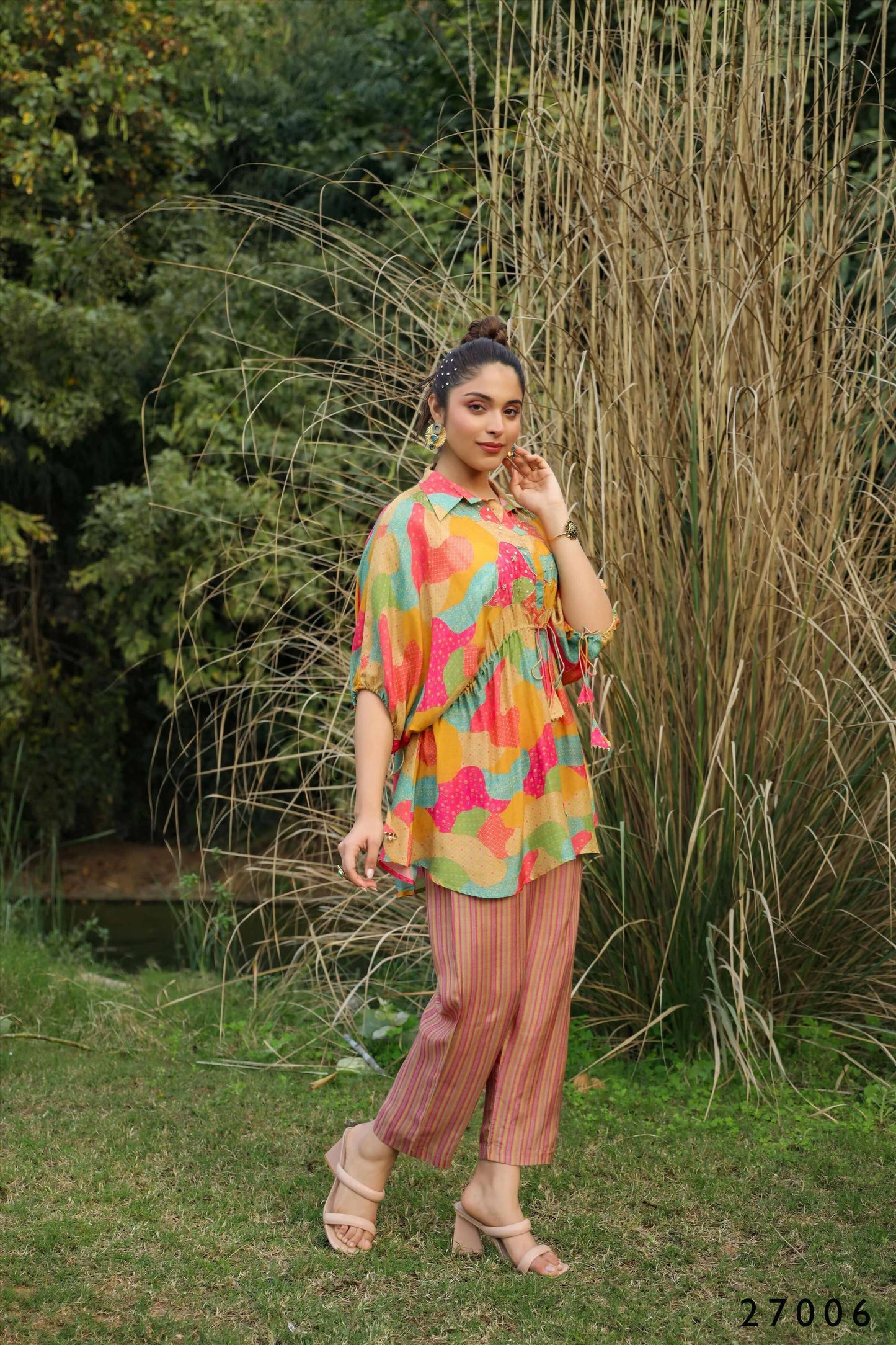 Women's Casual Fashionable Multi Mull Cotton co-ord set - Anya - Swadesiicart