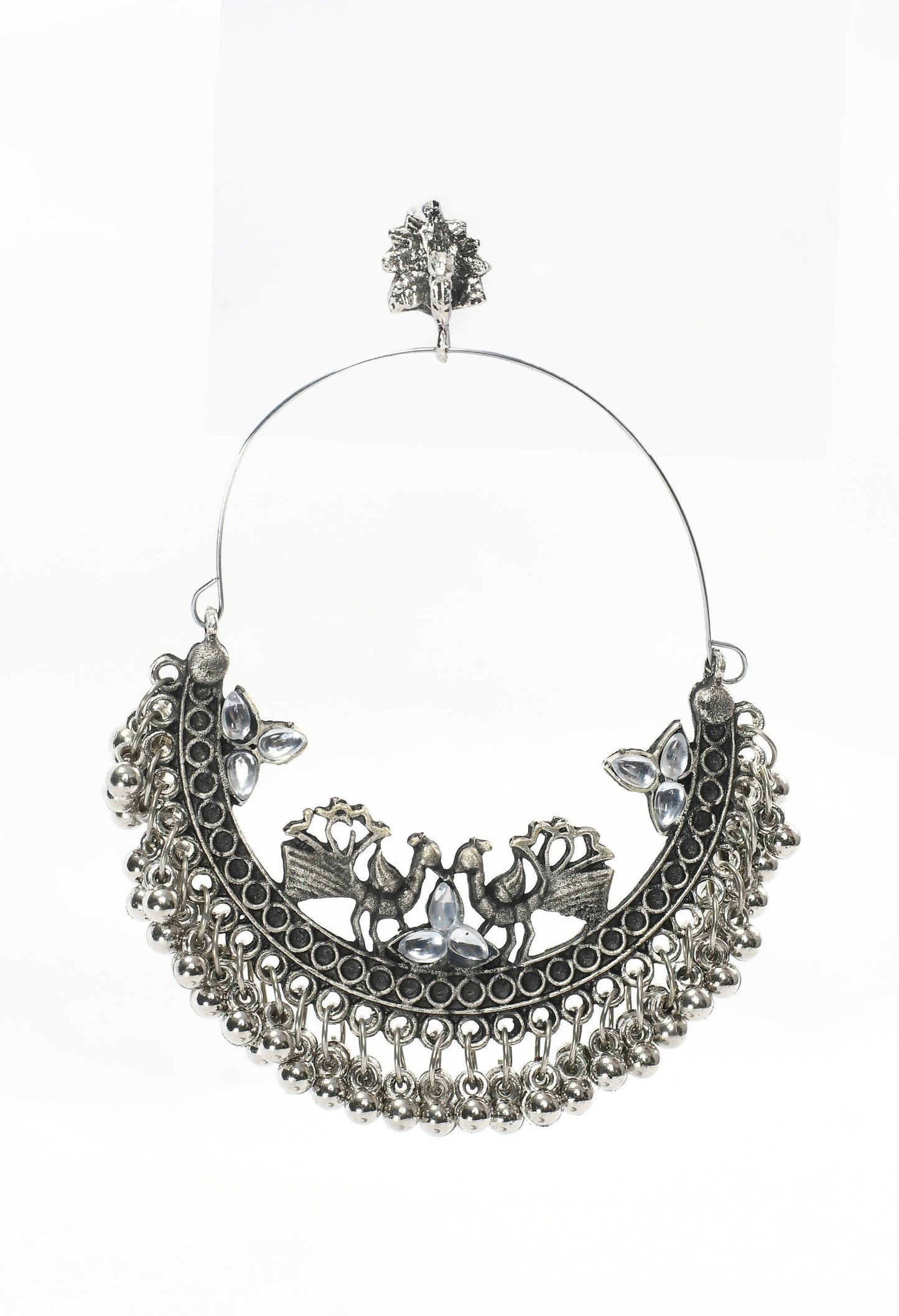 Mominos Fashion Johar Kamal Silver Peacock Design Chandbali Earrings - Swadesiicart