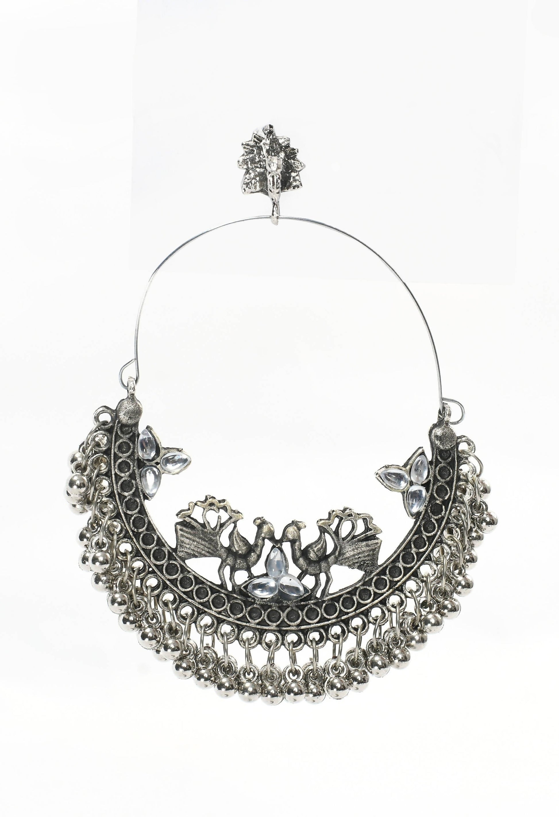 Mominos Fashion Johar Kamal Silver Peacock Design Chandbali Earrings - Swadesiicart