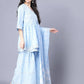 Myshka Cotton Printed 3/4 Sleeve V Neck Turquoise Blue Women Sharara Set | Swadesiicart