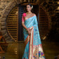 Vishnu Weaves Women's Firozi Paithani Silk Zari Woven Saree with Unstitched Blouse - Swadesiicart