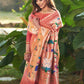 Vishnu Weaves Women's Peach Paithani Silk Minakari Zari Woven Saree with Unstitched Blouse - Swadesiicart