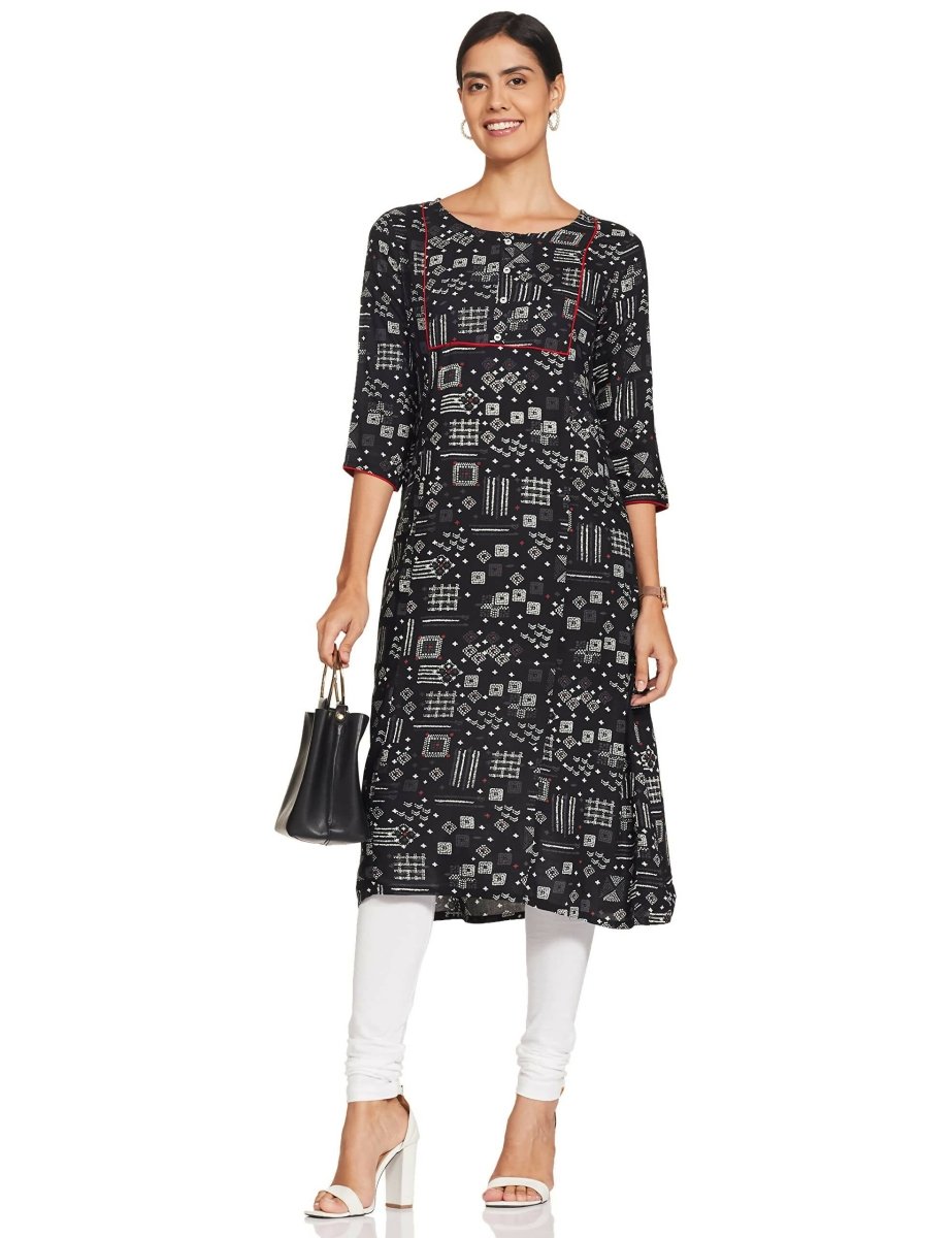 Anubhutee Women's Rayon Regular A-Line Black Kurta | Swadesiicart
