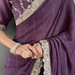 Vastranavya Purple Georgette Silk Swarovski & Heavy Lace Work Ready to Wear Saree | Swadesiicart