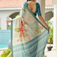 Vishnu Weaves Women's Firozi Satin Silk Printed Saree with Blouse - Swadesiicart