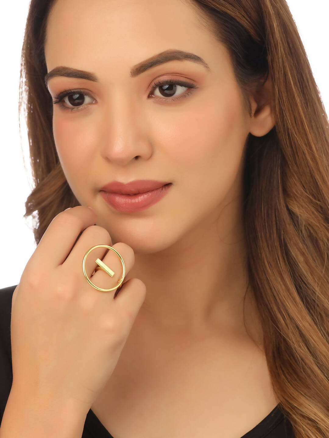 NVR Women Gold-Polished Adjustable Finger Ring | Swadesiicart