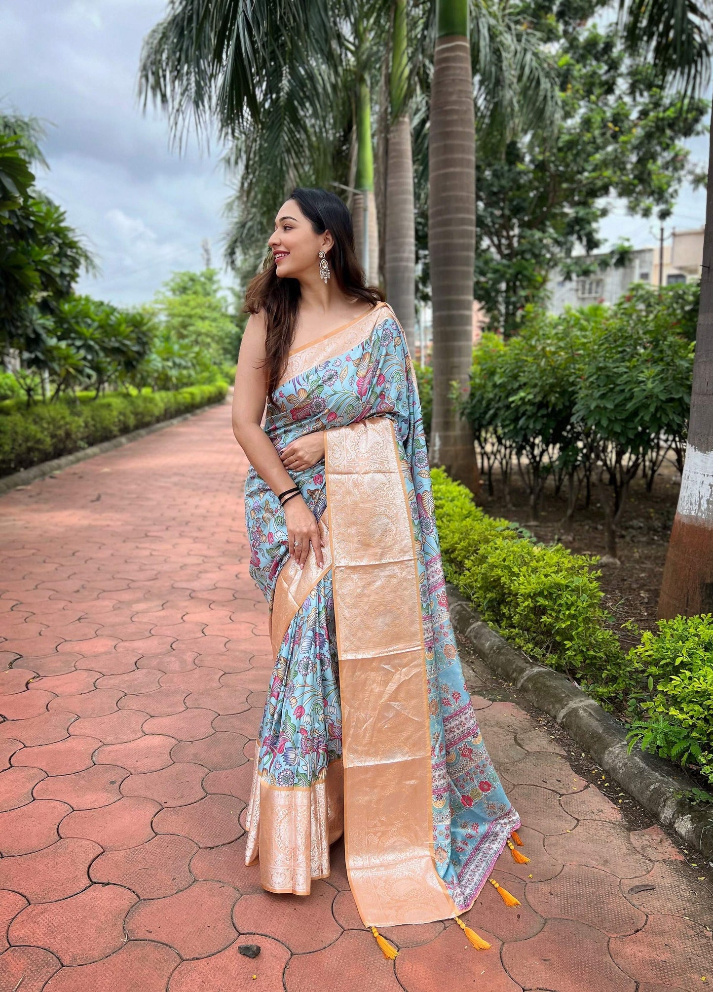 Vamsee Bhavi Mustard Tussar Dola Satin Silk Saree - Swadesiicart