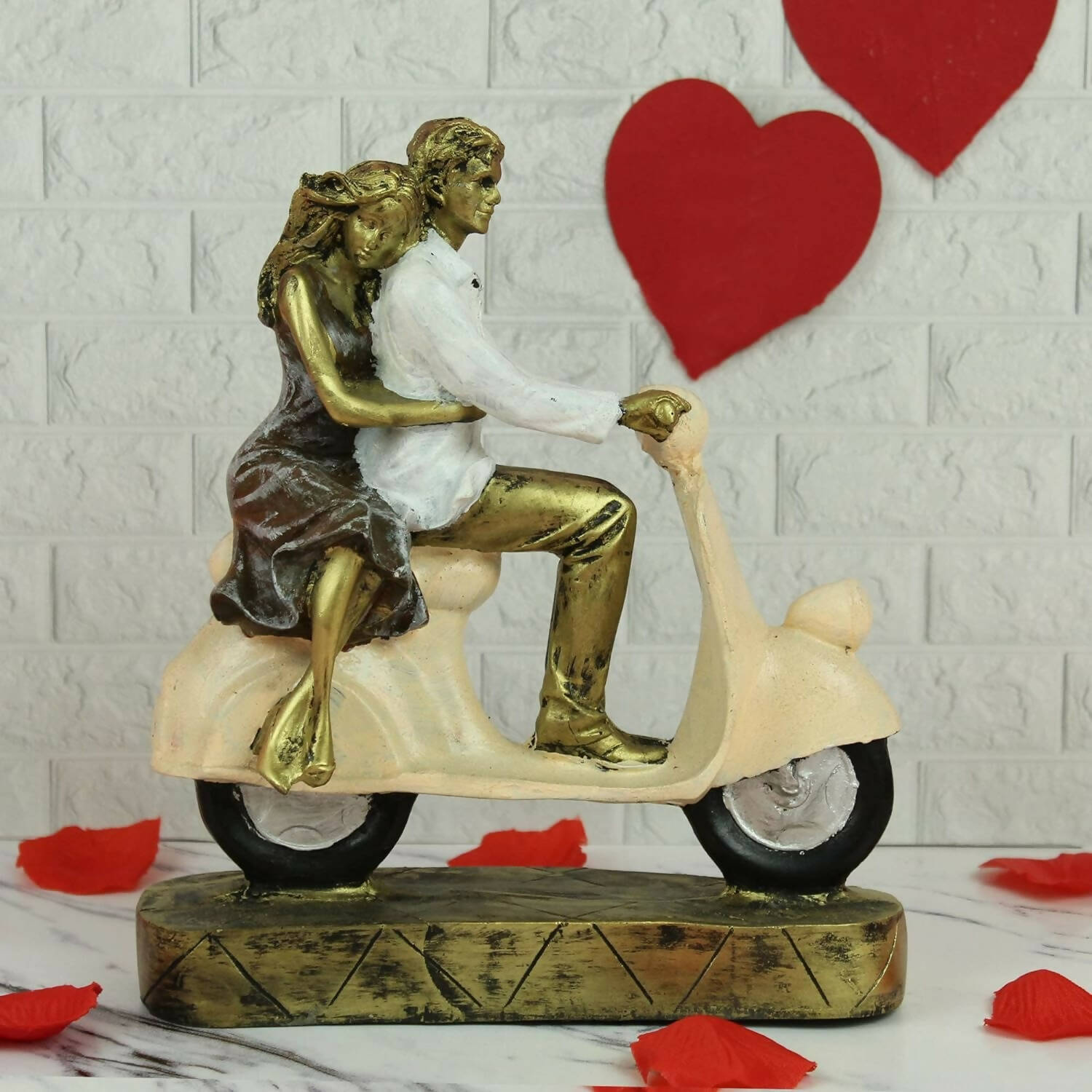 Tied Ribbons Romantic Love Couple On Scooter Showpiece Statue Decorative Items For Home | Swadesiicart