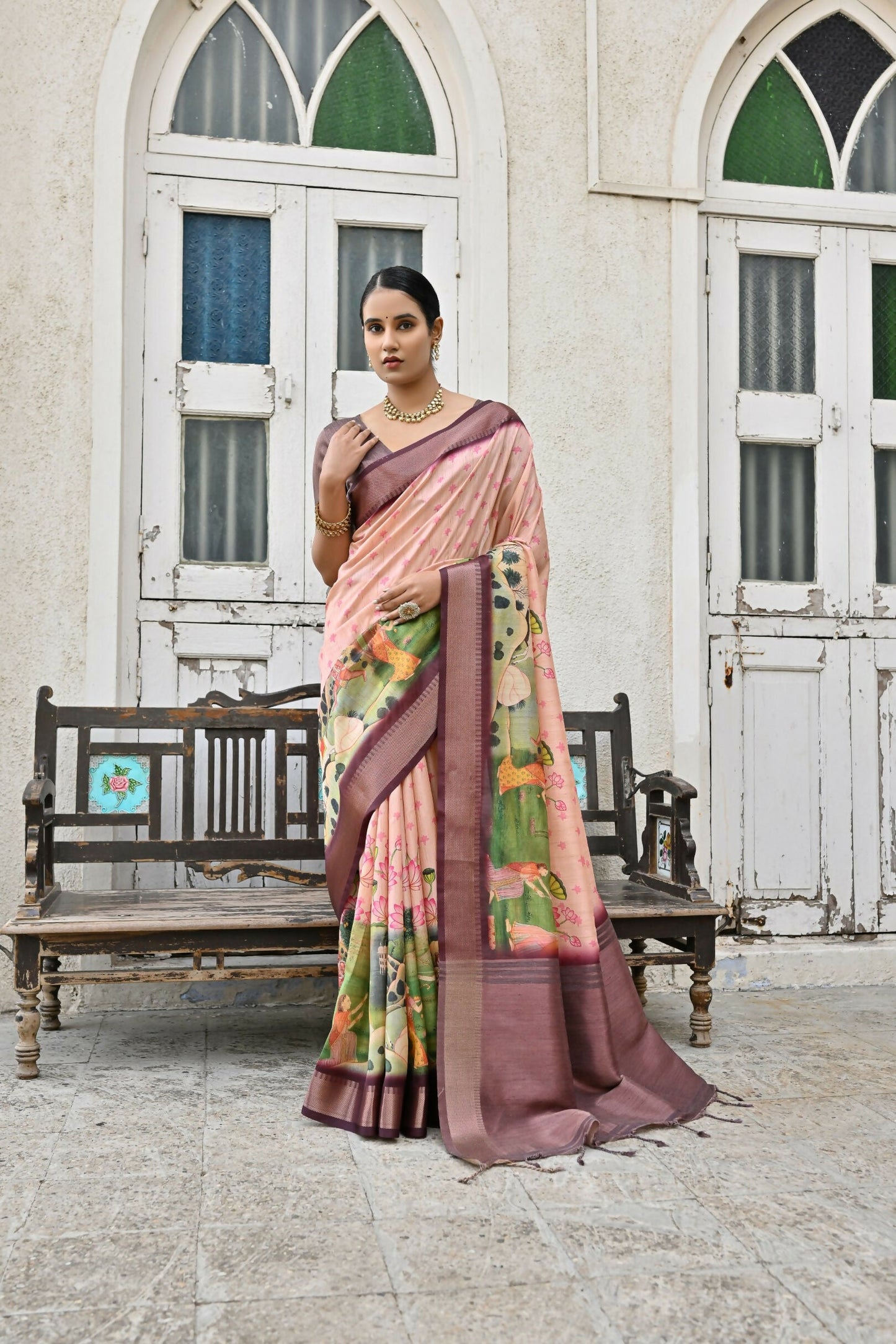 Vishnu Weaves Women's Coffee Soft Tussar Silk Saree with Blouse - Swadesiicart