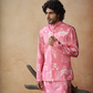 Botanical Architecture Traditional Printed Silk Nehru Jacket Set by Hilo Design