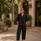 Aayaa Designer Pure Cotton Cord Set-Black
