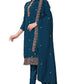 Blue Silk Embroidered with Sequins work Unstitched Dress Material - Tanvi