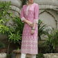 Indian Clothing Cheera Embellished Daily Wear Cotton Blend Kurta - Baby Pink - Cheera