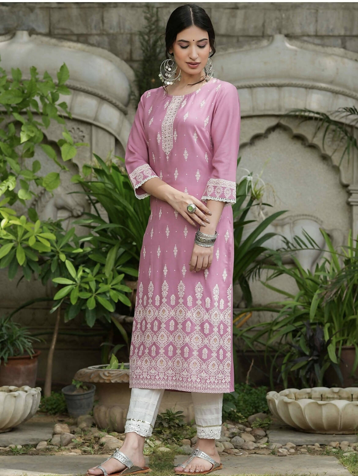 Indian Clothing Cheera Embellished Daily Wear Cotton Blend Kurta - Baby Pink - Cheera