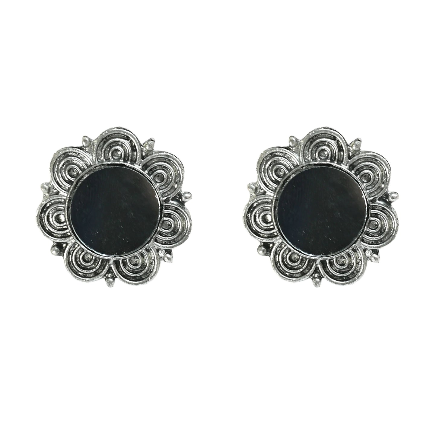 Mominos Fashion Johar Kamal Oxidised Silver-Plated Mirror Design Necklace Choker Set For Women | Swadesiicart