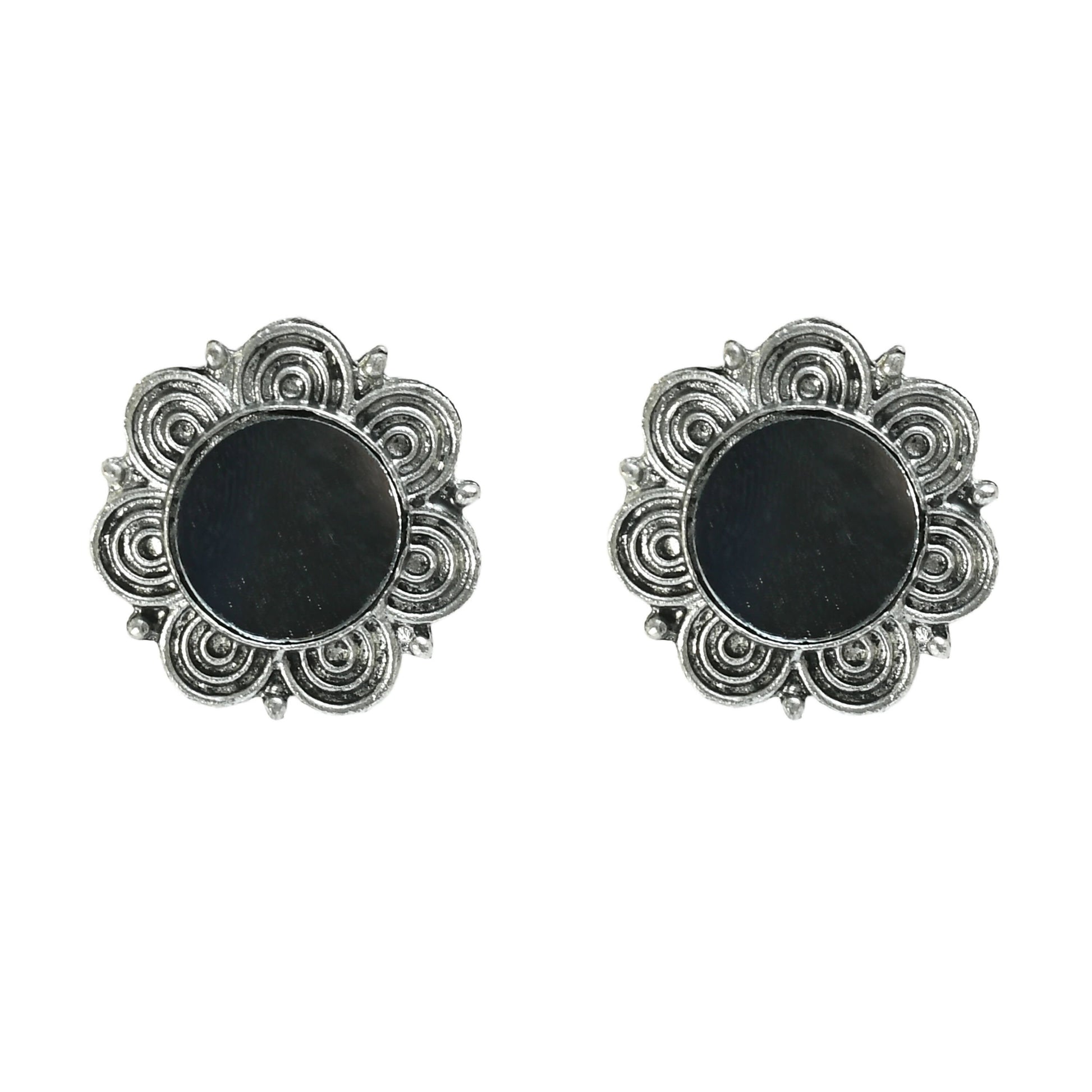 Mominos Fashion Johar Kamal Oxidised Silver-Plated Mirror Design Necklace Choker Set For Women | Swadesiicart