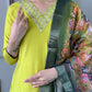 Partywear Designer Lemon Yellow Viscos Chanderi Stitched Suit With Dupatta - Tanisha | Swadesiicart