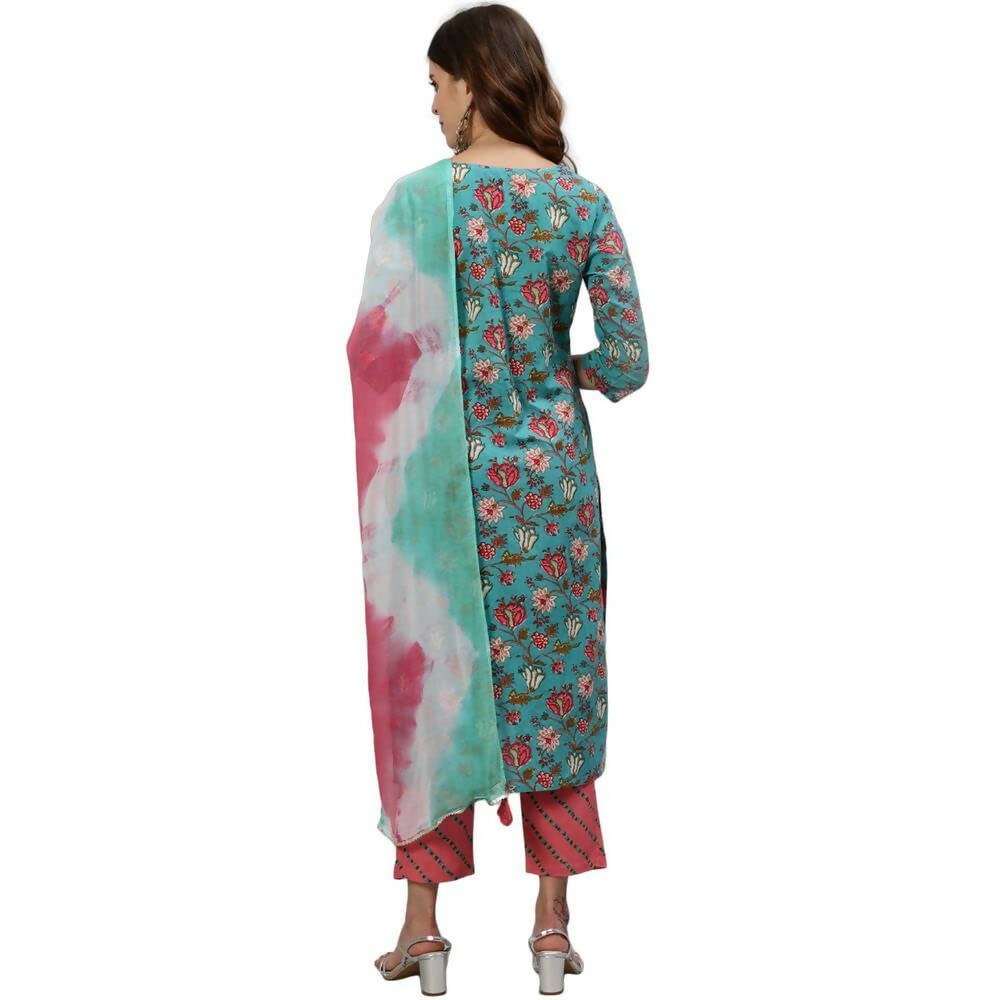 Anubhutee Women's Cotton Regular Floral Printed Green Kurta Set | Swadesiicart