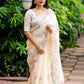 Offwhite Pure Linen Ethnic Motifs Saree with Unstitched Blouse - Hiral Fashion | Swadesiicart