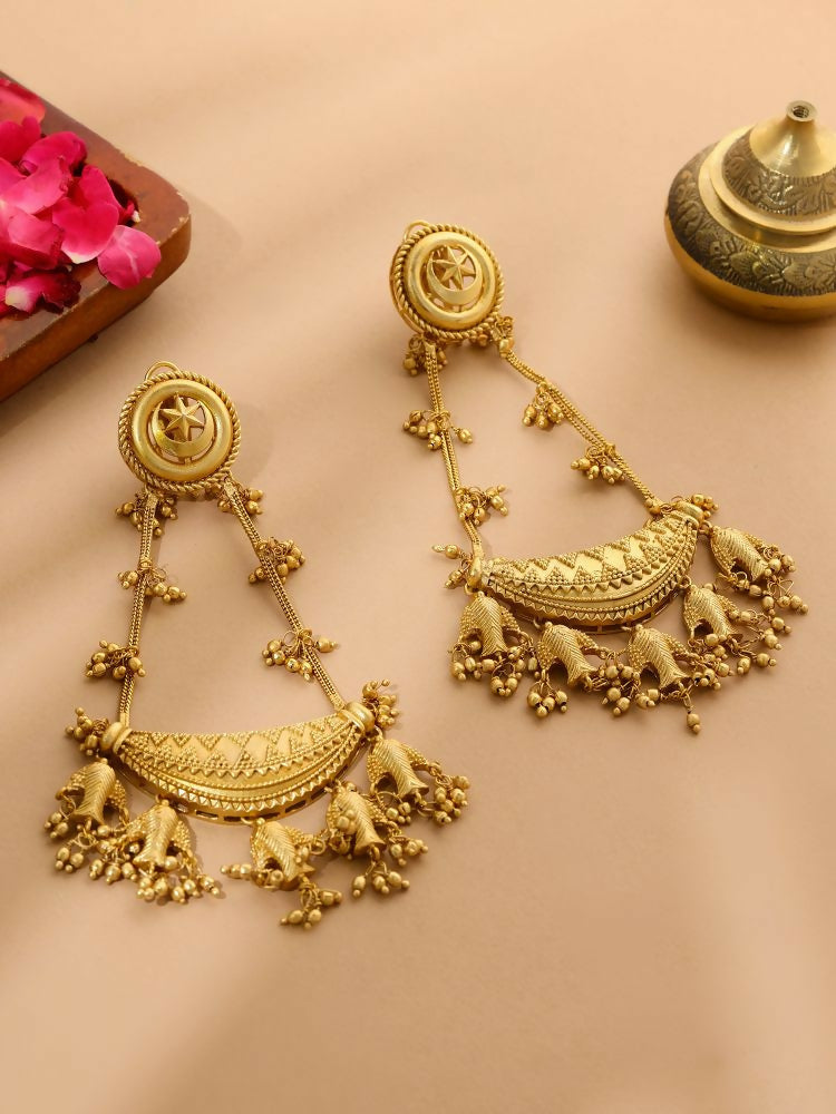 Kundan Antique Finish Chandelier Earrings - Ruby Raang | Swadesiicart