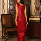Red Tom Silk Plain Ready To Wear Saree With Stitched Blouse - Satiksha | Swadesiicart