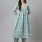 FIORRA Women's Sky Blue Pure Cotton Flared Kurta Set - Swadesiicart