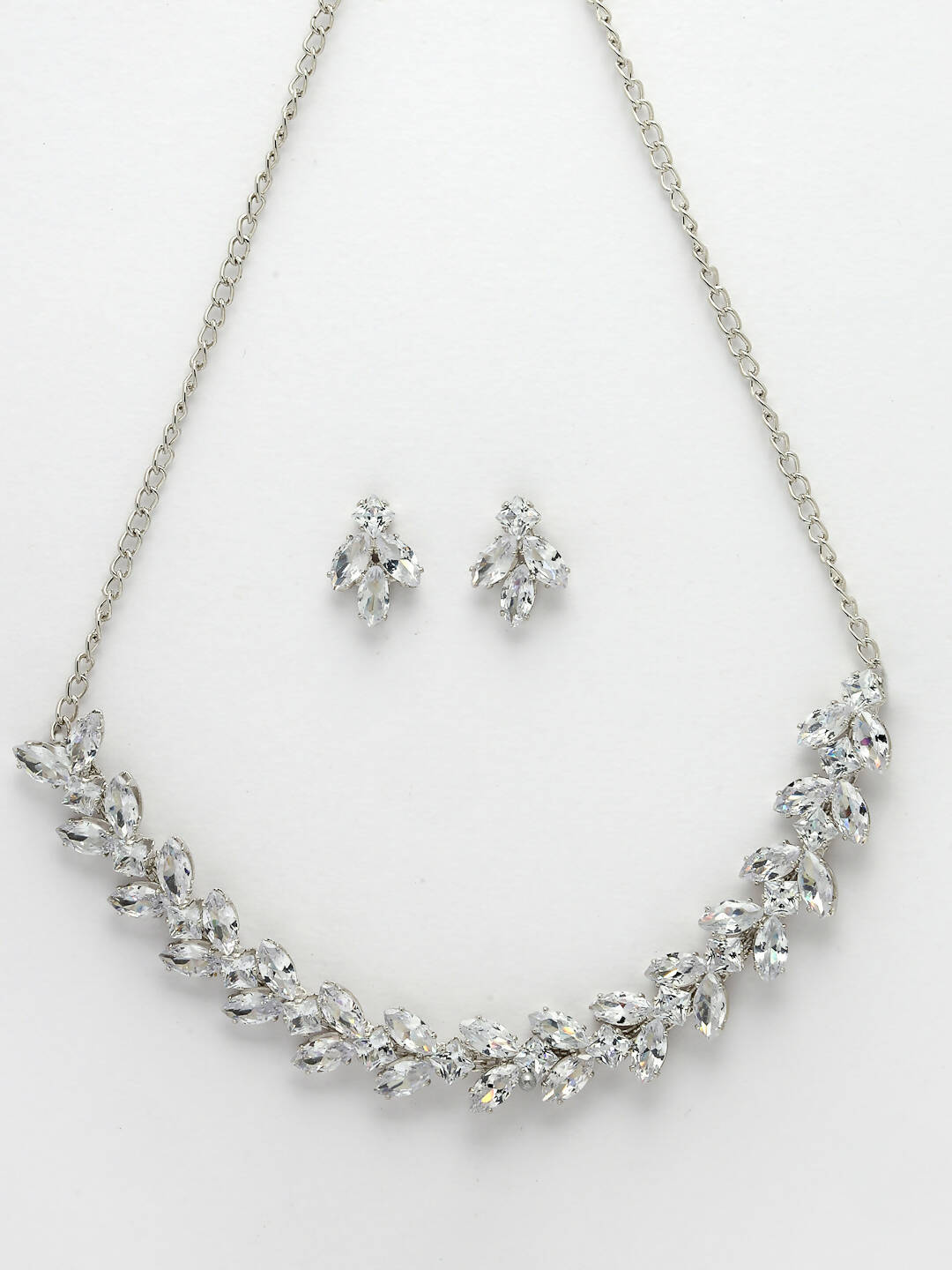 NVR Women Silver-Plated American Diamond Jewellery Set Necklace & Earrings | Swadesiicart