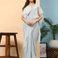 Light Grey Lycra Solid Ready to Wear Saree with stitched Blouse - Nita | Swadesiicart