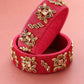Priyaasi Women Set Of 2 Stones Studded Maroon Threaded Broad Bangles in Floral Pattern - Noz2Toz