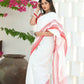 Beatitude White Cotton Zig Zag Border Handloom Saree