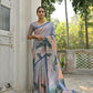 Vishnu Weaves Women's Blue Cotton Silk Saree with Blouse - Swadesiicart