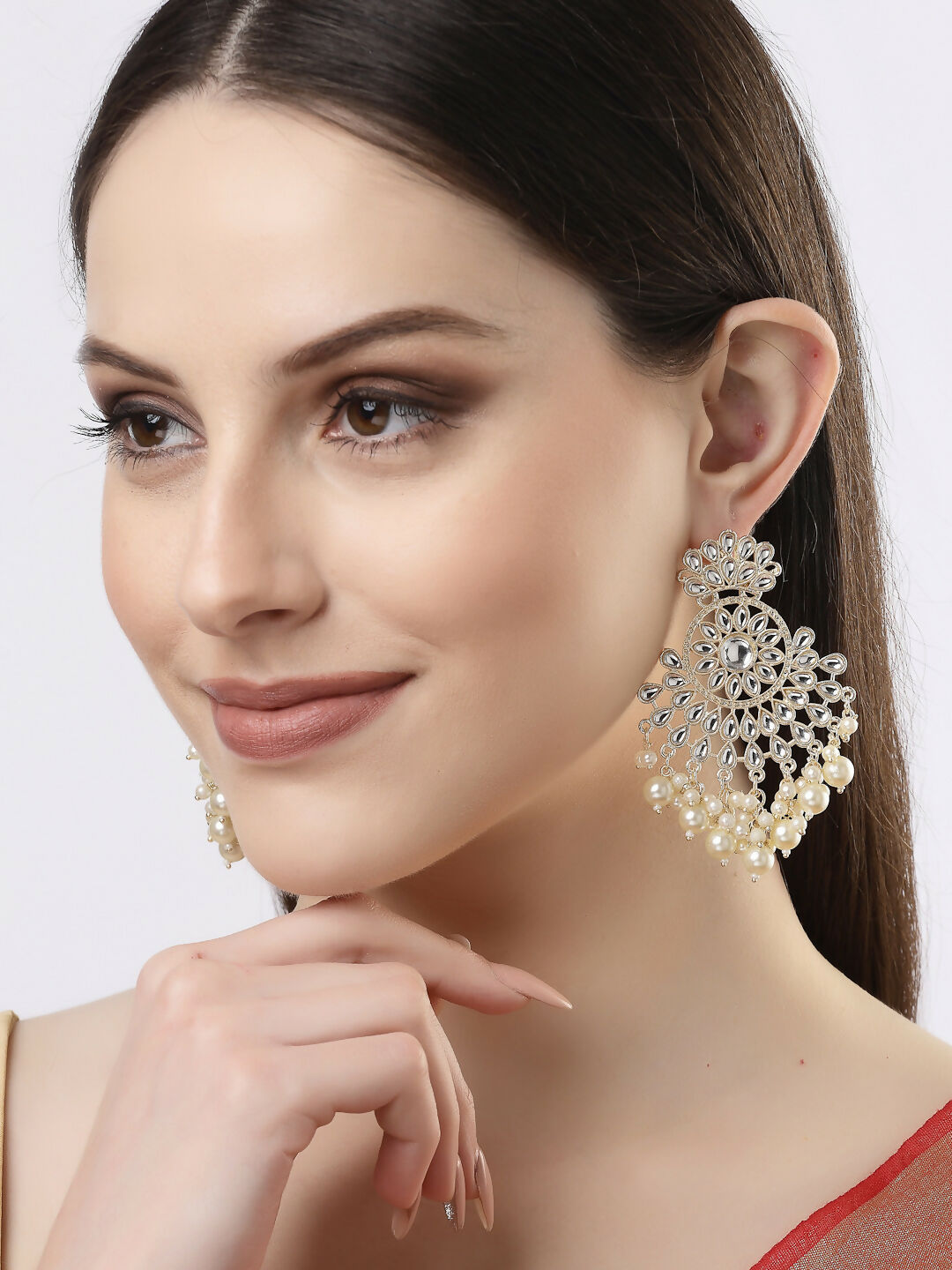 NVR Women Gold-Polished Kundan Chandbali Earrings | Swadesiicart
