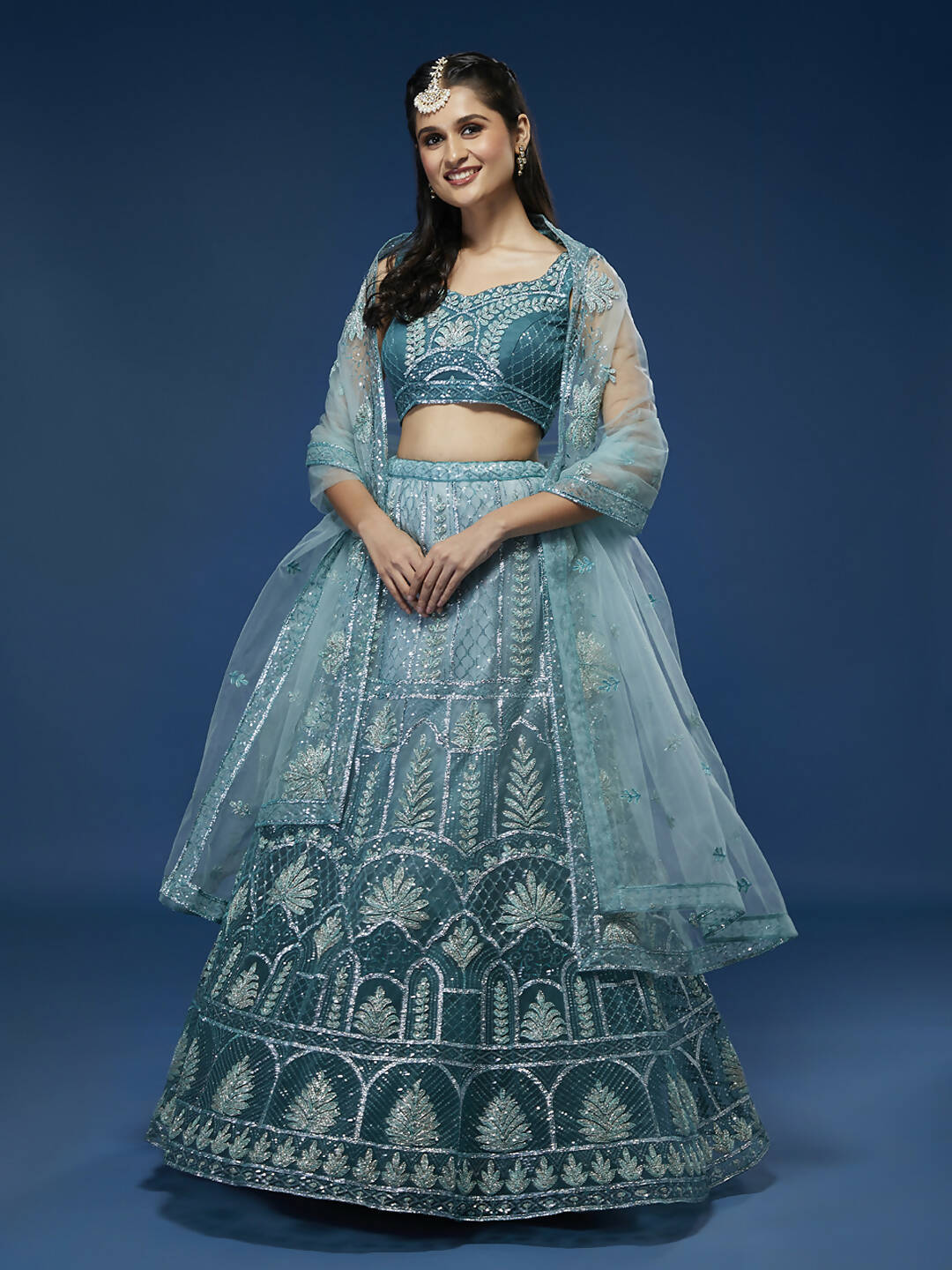House of Panchhi Blue Net Gotapatti Work Lehenga & Blouse with Dupatta | Swadesiicart