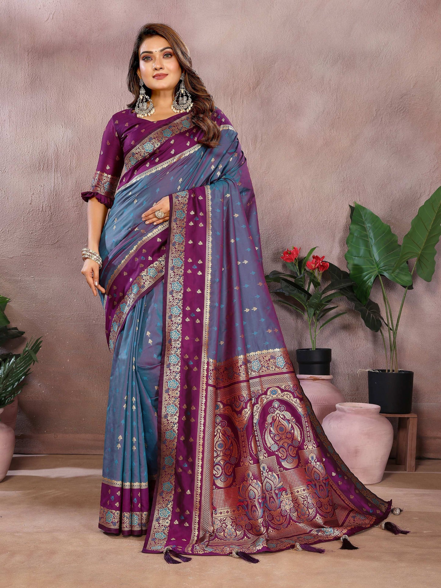 Aastha Fashion Grey Kalamkari Silk Zari Woven Saree