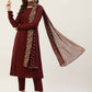 FIORRA Women's Maroon Poly Crepe Straight Kurta Pant With Dupatta - Swadesiicart