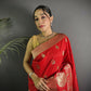 Joban Fashion Red Banarasi Soft Lichi Silk Paisley Saree | Swadesiicart