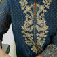 Juniper Blue Chanderi Festive Embroidered Polka Dot Printed A-Line Kurta For Women | Swadesiicart