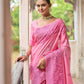 Vishnu Weaves Women's Pink Handloom Raw Silk Woven Border Saree with Blouse - Swadesiicart