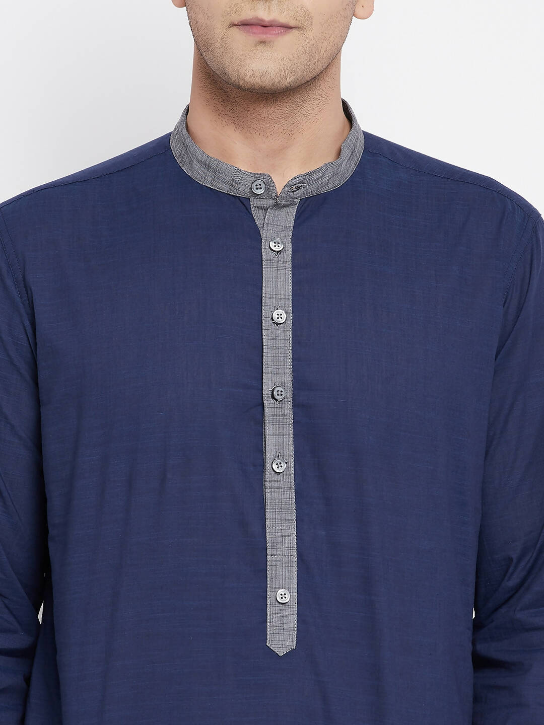Even Apparels Blue Pure Cotton Men's Kurta With Contrast Collar And Placket | Swadesiicart