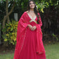 Jyoti Fashion Women's Rani Pink Faux Blooming Sequins Zari Embroidered Anarkali Dress with Dupatta | Swadesiicart