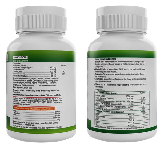 Nveda Joint Support Tablets and Calcium, Magnesium, Zinc, Vit D & B12 Tablets Combo - Swadesiicart