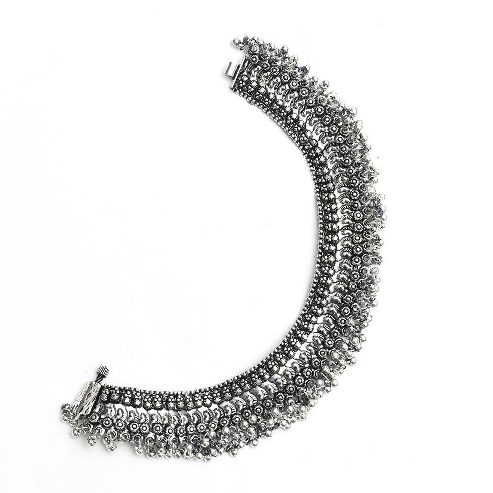 Mominos Fashion Kamal Johar Oxidised Silver Heavy Design Anklets | Swadesiicart