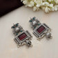 trueBrowns Silver Tone Red Stone Dangle Earrings - Swadesiicart