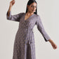 trueBrowns Plum Grey Foil Angrakha Kurta Set | Swadesiicart